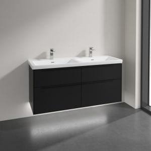 Villeroy & Boch Subway 3.0 Badmöbel-Set 130 cm mit Beleuchtung, Griff volcano black, 4 Auszüge, Doppelwaschtisch