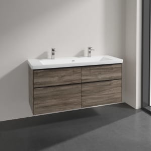 Villeroy & Boch Subway 3.0 Badmöbel-Set 130 cm, Griff volcano black, 4 Auszüge, WT für 2 Armaturen