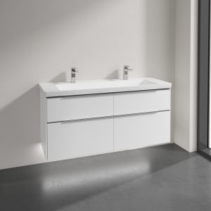 Villeroy & Boch Subway 3.0 Badmöbel-Set 130 cm mit Beleuchtung, 4 Auszüge, WT für 2 Armaturen