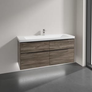 Villeroy & Boch Subway 3.0 Badmöbel-Set 130 cm mit Beleuchtung, Griff volcano black, 4 Auszüge