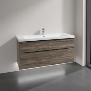 Villeroy & Boch Subway 3.0 Badmöbel-Set 130 cm mit Beleuchtung, Griff volcano black, 4 Auszüge