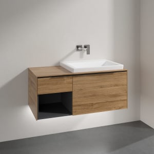 Villeroy & Boch Subway 3.0 Badmöbel-Set 100,1 cm mit Beleuchtung, Griff volcano black, Waschbecken rechts