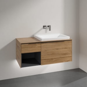 Villeroy & Boch Subway 3.0 Badmöbel-Set 100,1 cm mit Beleuchtung, Griff volcano black, Waschbecken rechts mit CeramicPlus