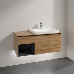 Villeroy & Boch Subway 3.0 Badmöbel-Set 100,1 cm mit Beleuchtung, Griff volcano black, Waschbecken rechts