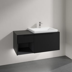 Villeroy & Boch Subway 3.0 Badmöbel-Set 100,1 cm mit Beleuchtung, Griff volcano black, Waschbecken rechts