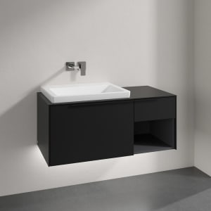 Villeroy & Boch Subway 3.0 Badmöbel-Set 100,1 cm mit Beleuchtung, Griff volcano black, Waschbecken links mit CeramicPlus