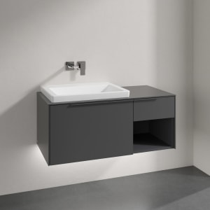 Villeroy & Boch Subway 3.0 Badmöbel-Set 100,1 cm mit Beleuchtung, Griff in Möbelfarbe, Waschbecken links mit CeramicPlus