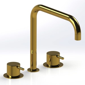 Vola Waschtisch-Dreiloch-Zweigriffmischer mit Doppelschwenkauslauf, Ausladung 20 cm