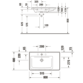 Duravit D-Neo Möbelwaschtisch 80 cm, o. Hahnloch, m. Überlauf 