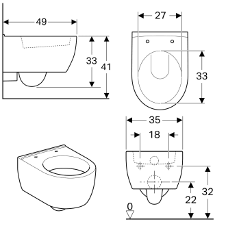 Geberit iCon Wand-WC Tiefspüler, 204030000 MEGABAD verkürzte Form geschlossene - Ausladung