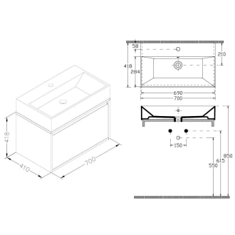 Pure 2.0 Waschtisch mit Unterschrank 70 cm mit einem Auszug