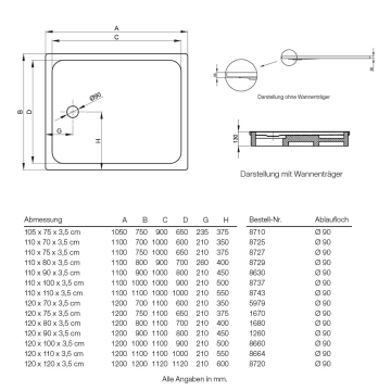 Bette Ultra Duschwanne Superflach 120 X 100 X 3 5 Cm Mit