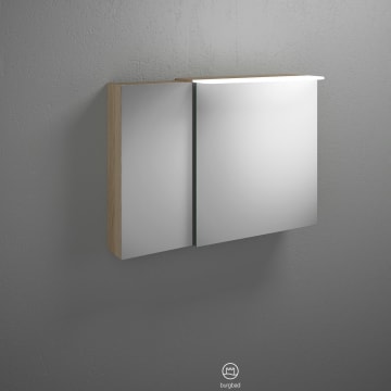 burgbad Badu Spiegelschrank mit LED-Aufsatzleuchte 90 cm, 2 Spiegeltüren, Version links