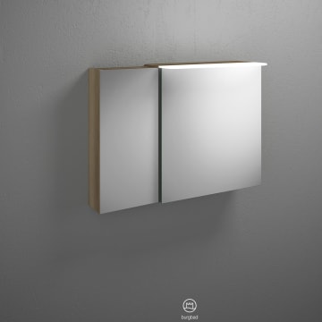 burgbad Badu Spiegelschrank mit LED-Aufsatzleuchte 90 cm, 2 Spiegeltüren, Version links