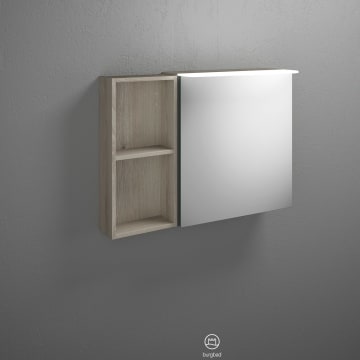 burgbad Badu Spiegelschrank mit LED-Aufsatzleuchte 90 cm, 1 Spiegeltür links, Regal rechts