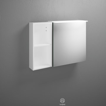 burgbad Badu Spiegelschrank mit LED-Aufsatzleuchte 90 cm, 1 Spiegeltür rechts, Regal links