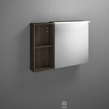 burgbad Badu Spiegelschrank mit LED-Aufsatzleuchte 90 cm, 1 Spiegeltür rechts, Regal links