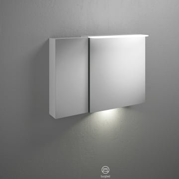 burgbad Badu Spiegelschrank mit LED-Aufsatzleuchte 90 cm, 2 Spiegeltüren inkl. LED-Waschtischbeleuchtung, Version links