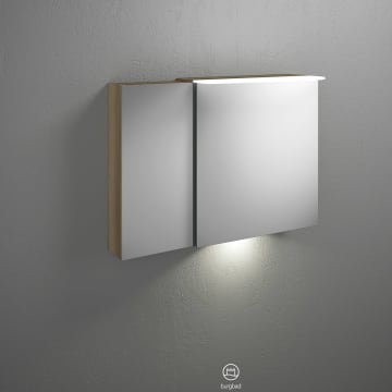 burgbad Badu Spiegelschrank mit LED-Aufsatzleuchte 90 cm, 2 Spiegeltüren inkl. LED-Waschtischbeleuchtung, Version links