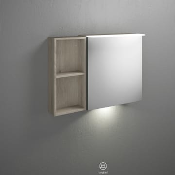 burgbad Badu Spiegelschrank mit LED-Aufsatzleuchte 90 cm, 1 Spiegeltür links, Regal rechts inkl. LED-Waschtischbeleuchtung