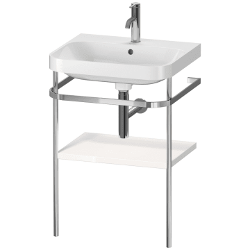 Duravit Happy D.2 Plus c-shaped washbasin with 1 tap hole, 57.5 x 49 cm, with 1 wooden shelf