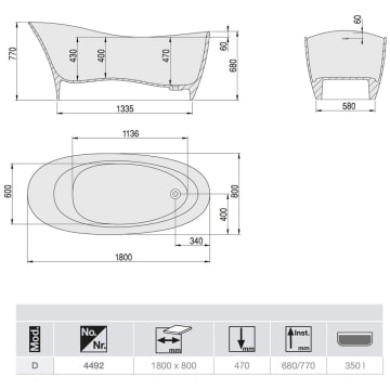 Hoesch Namur Lounge Oval Badewanne 180 X 80 Cm Freistehend 4492 010305 Megabad