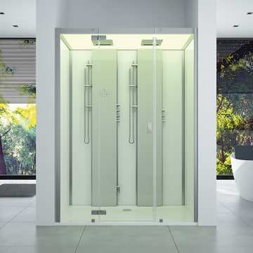 HOESCH SensePerience steam bath 120 x 100 cm for niche, door hinge left, with shower tray