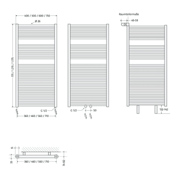 Hsk Line Badheizkorper 60 X 121 5 Cm Mit Seitenanschluss 800122 04 Mit Seitenanschluss Megabad