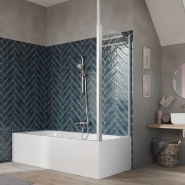 HÜPPE 501 Design pure Badewannenabtrennung Seitenwand über Eck Sondermaß, Glas ohne Anti-Plaque