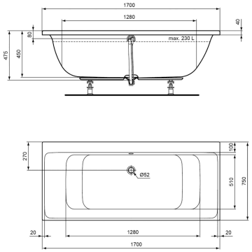 Ideal Standard Connect Air Duo Badewanne 170 X 75 Cm E106601 Megabad