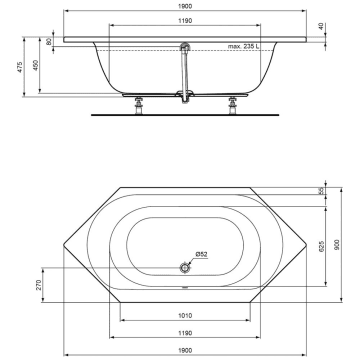 Ideal Standard Connect Air Sechseck Badewanne 190 X 90 Cm E106901 Megabad