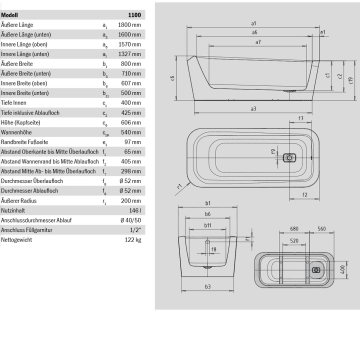 Kaldewei Meisterstuck Emerso 1100 Freistehende Badewanne 180 X 80 Cm 201140603001 Megabad