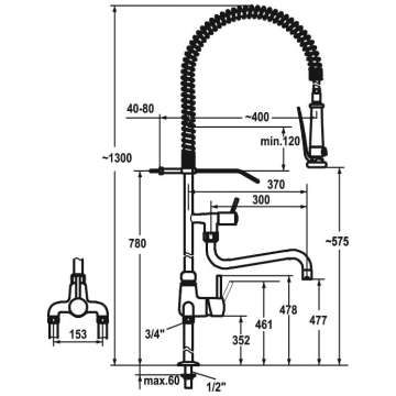 KWC Gastro Einhebel Spültisch-Zweiloch-Brückenbatterie mit erhöhtem