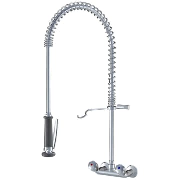 KWC Gastro two-handle wall-mounted sink mixer with dishwashing spray for professional kitchen