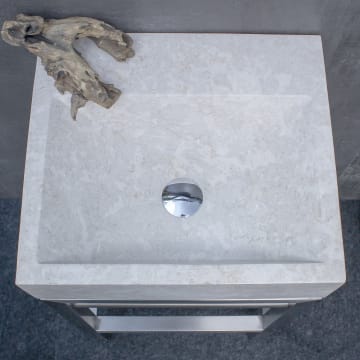 Stone Naturstein Aufsatzwaschtisch lorena white 50 cm mit Edelstahlgestell, ohne Hahnloch
