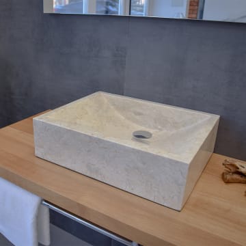 Stone Naturstein Aufsatzwaschtisch lorena white 50 cm, ohne Hahnloch, poliert