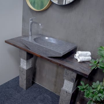 Stone Naturstein Waschtischanlage 4-tlg. bali black 120 cm, Waschtischplatte Rosenholz, ohne Hahnloch
