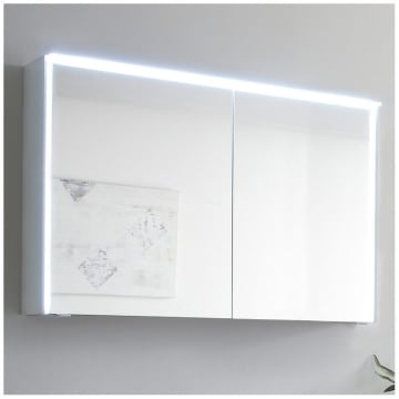 Pelipal Serie 6010 (Solitaire) Spiegelschrank 114 x 17,6 x 70,9 cm mit LED-Lichtkranz, LED-Profil und WP Beleuchtung, große Tür links