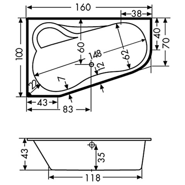 Polypex Beach 1600 Eckbadewanne links 20621 - MEGABAD