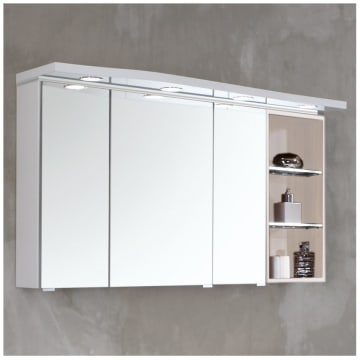 Puris Swing mirror cabinet 120 x 15 x 68 cm, with 3 doors, LED recessed spotlights and shelf on the right side