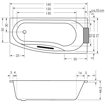 Repabad Kampen 160 links Raumspar Badewanne - MEGABAD