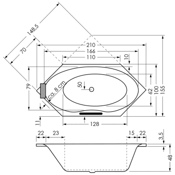 Repabad Narvik 210 Sechseck-Badewanne - MEGABAD