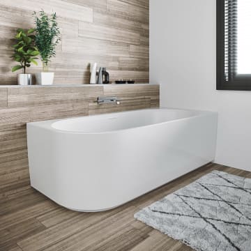 Riho Desire Corner bathtub 184 x 84 cm left with Riho case and LED lighting