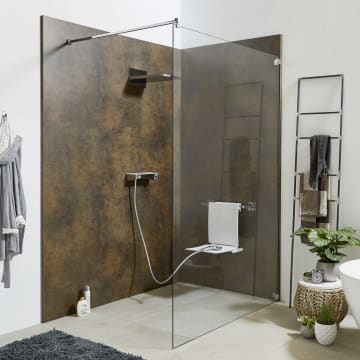 Sprinz Inloop Walk-In Dusche, Beschläge eckig, mit direkter Wandbefestigung, Breite bis 160 cm