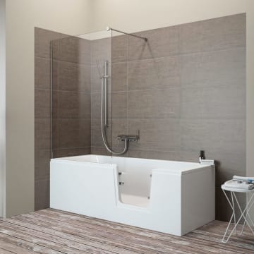 Steinkamp easy entry bathtub 160 x 75 cm with glass door right, Trio drain and acrylic cladding