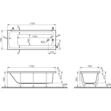 Vitra Integra Badewanne 175 X 70 Cm 54200001000 Megabad