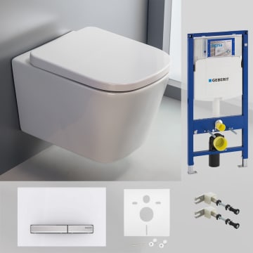Geberit DuoFix Element für Wand-WC mit Kronenbach Cube kompakt Wand-WC-Set spülrandlos inkl. WC-Sitz