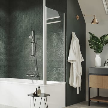 HÜPPE Design pure Seitenwand auf Badewanne 1-teilig über Eck B: 20-120 H: bis 150 cm, Glas ohne Anti-Plaque