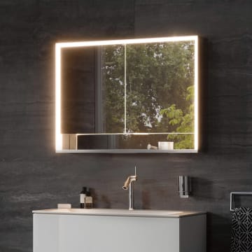 Keuco Royal Lumos Aufputz-Spiegelschrank 90 x 73,5 cm mit Spiegelheizung, LED-Beleuchtung, 2 Türen