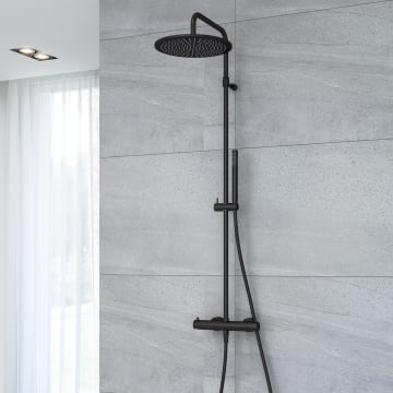 Kronenbach Lima 2.0 Black shower system with thermostat, shower Ø 30 cm